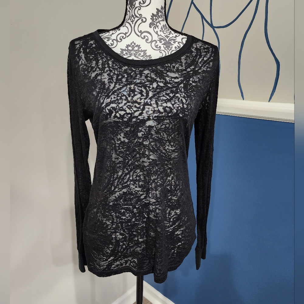 BKE Sheer Black Long Sleeve Top